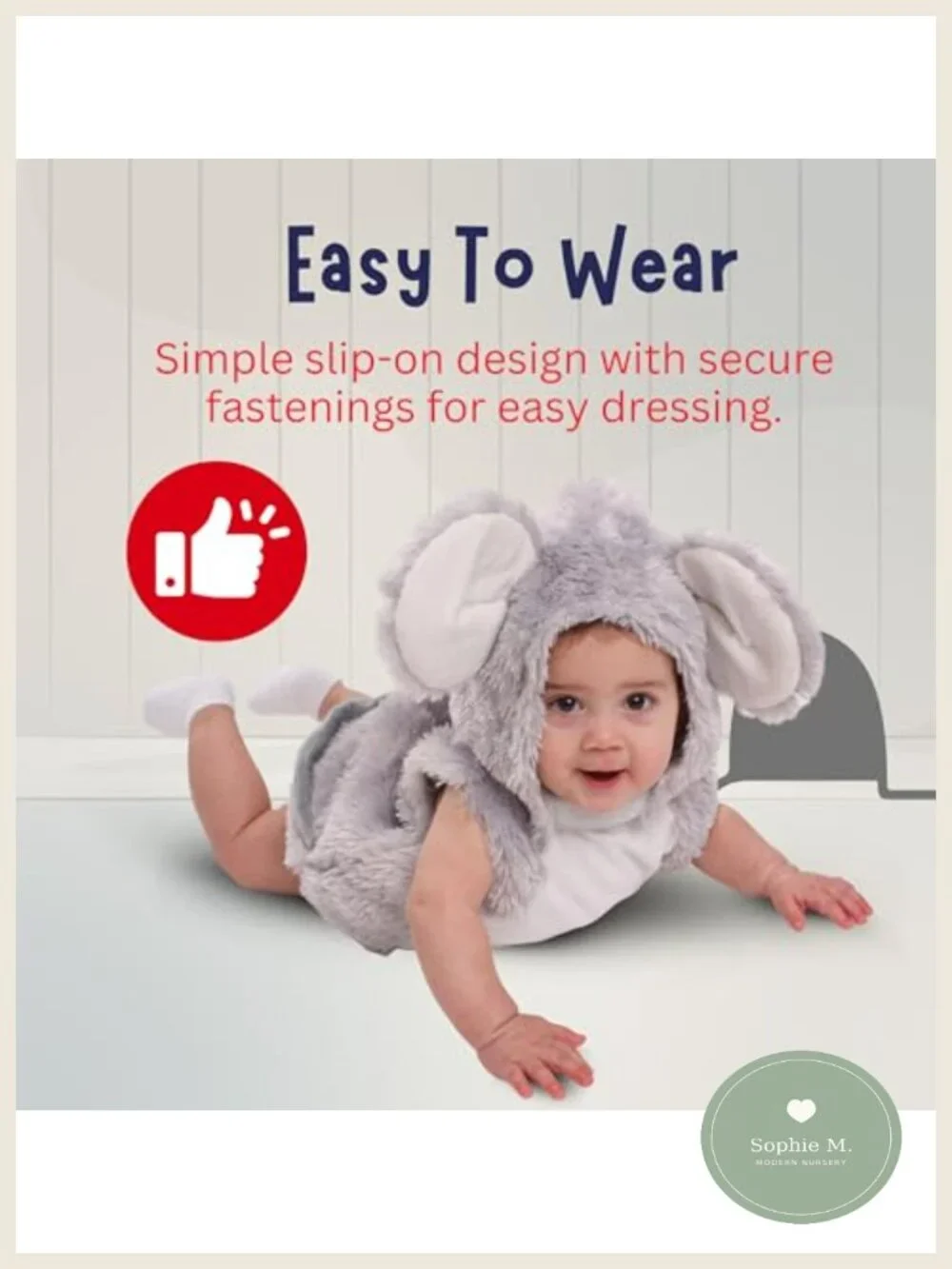 Baby Mouse Costume for Toddlers, Plush Polyester, Velcro Closure, Halloween
